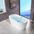 WOODBRIDGE 54' Acrylic Freestanding Bathtub Contemporary Soaking White Tub with Matte Black Overflow and Drain,B1702-MB
