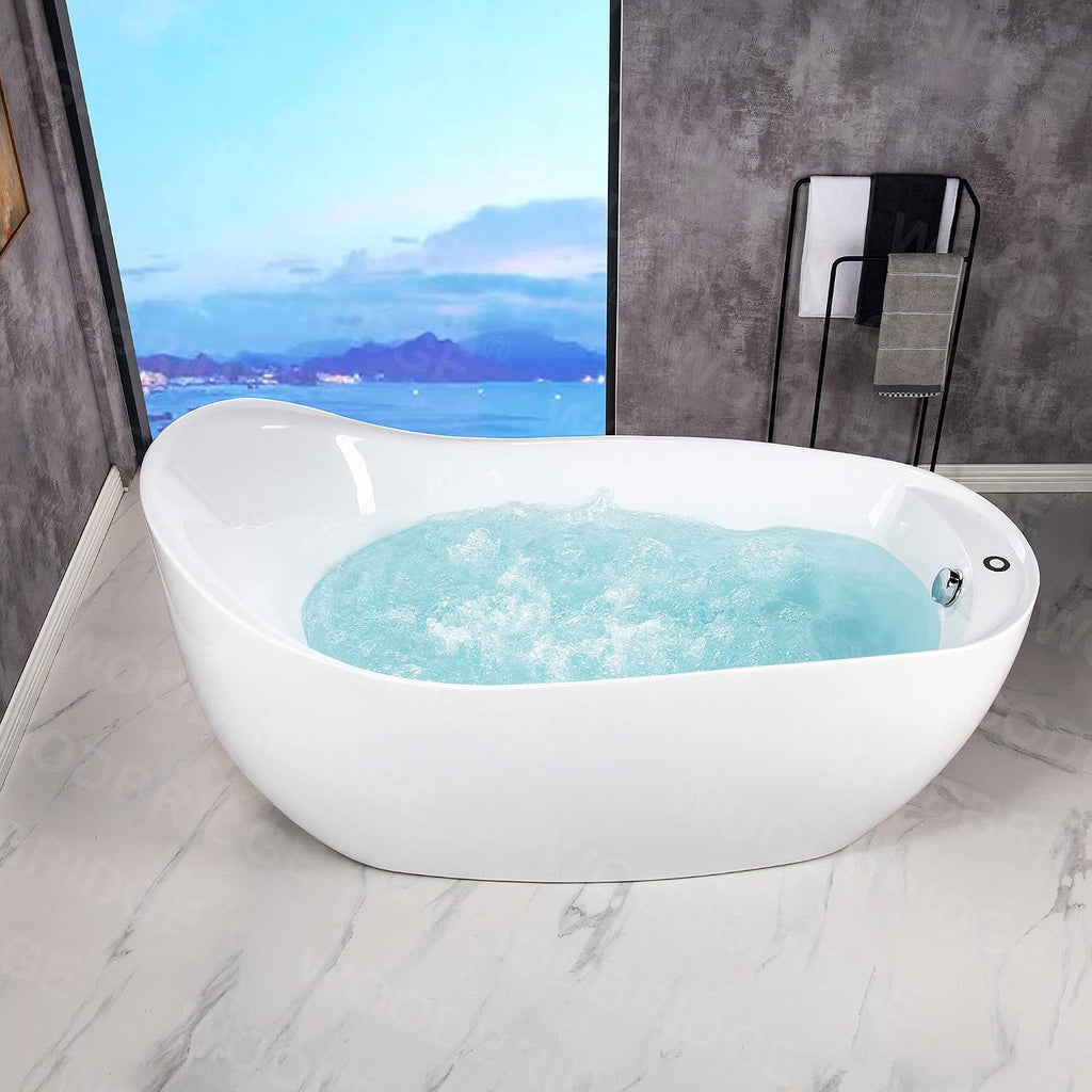 WOODBRIDGE 67' Acrylic Freestanding Bathtub Contemporary Soaking Chrome Overflow and Drain,White Air Bubble Tub