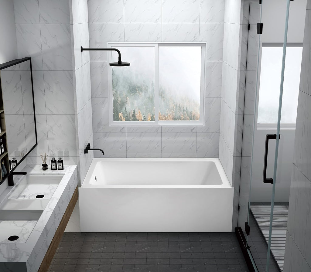 Aqua Eden VTAP6032L22C 60-Inch Anti-Skid Acrylic 3-Wall Alcove Tub with Left Hand Drain Hole, White