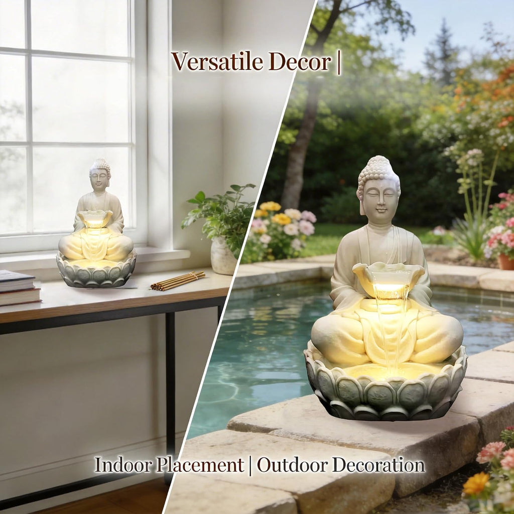 Outdoor Water Fountain, Buddha Water Outside, Garden Fountain, Statue Indoor/Outdoor for Home, Buddha Decor & Gifts, Buddah, Buda, Budda, Buddhas, Feng Shui (Medium)