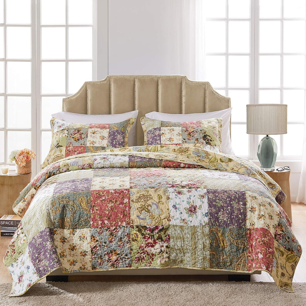 Greenland Home Blooming Prairie 100% Cotton Authentic Patchwork Quilt Set, 2-Piece Twin/Twin XL, Model:GL-0809CMST