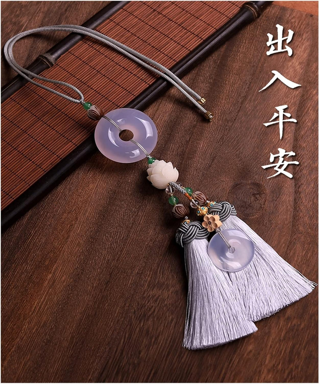 TITIZA Car Interior Good Luck Pendant Car Rearview Mirror Pendant Natural Jade Bodhi Lotus Flower Creative Car Charm Crafts