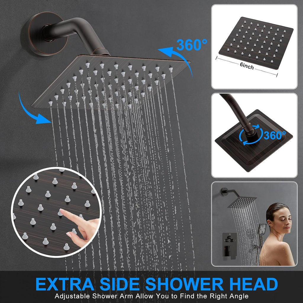 Shower Faucet Set, 12' Ceiling Mount Rainfall Shower System with 2 Rain Shower Head and Multi-function Handheld Head Push Button Diverter Shower Faucet Trim Kit (12', Oil Rubbed Bronze)