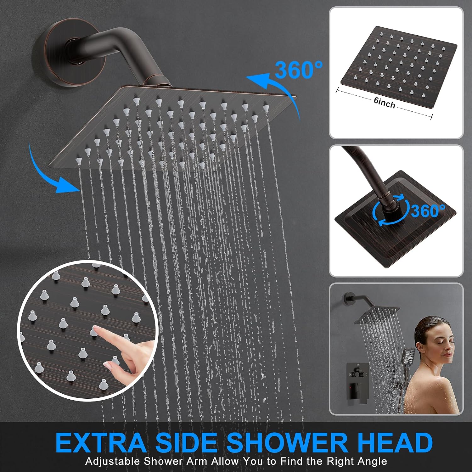 Shower Faucet Set, 12' Ceiling Mount Rainfall Shower System with 2 Rain Shower Head and Multi-function Handheld Head Push Button Diverter Shower Faucet Trim Kit (12', Oil Rubbed Bronze)