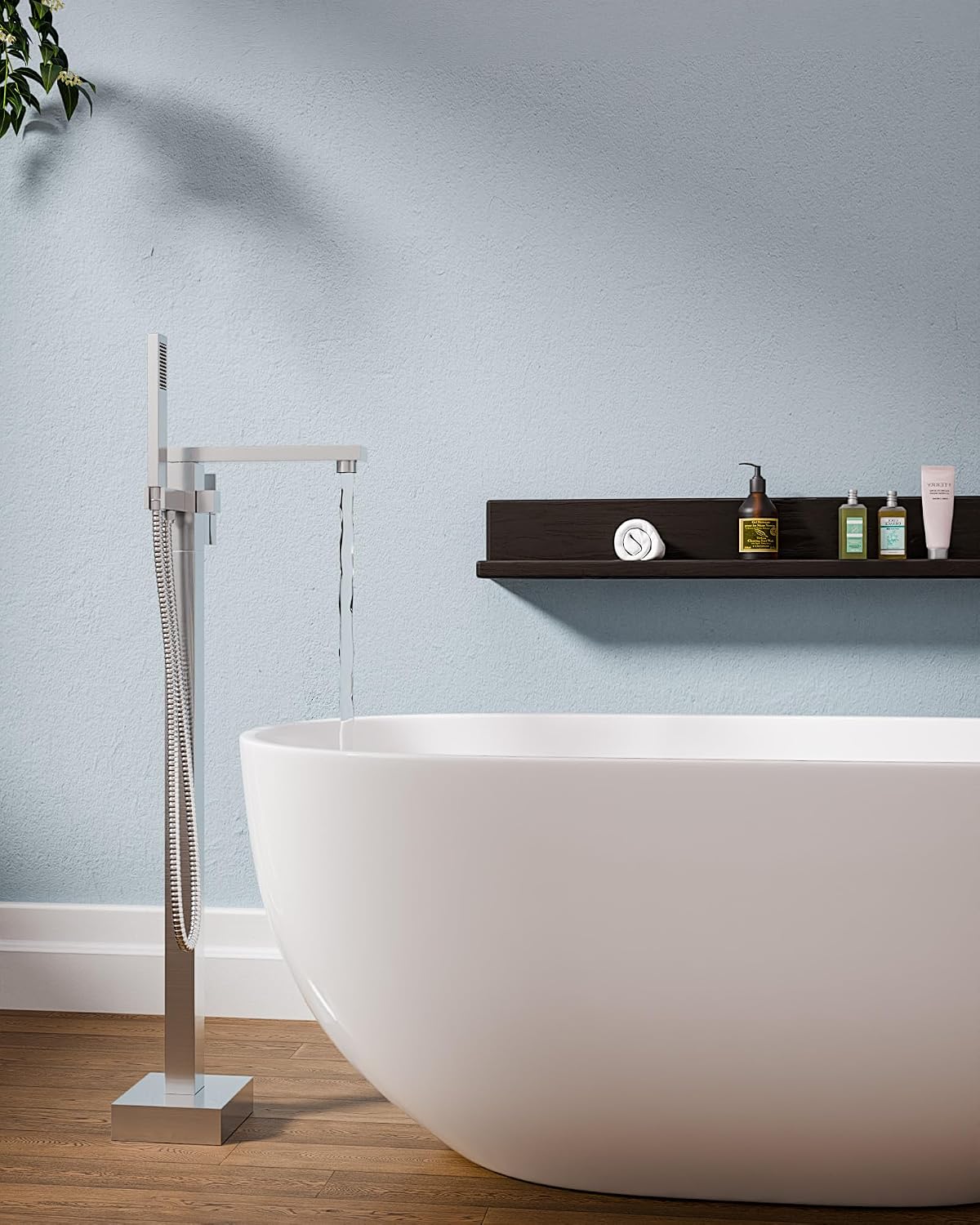 Free Standing Tub Faucet Brushed Nickel,Freestanding Bathtub Faucet For Luxury Bathtub,High Flow Tub Filler,Swivel Spout Brass Construction with Handheld Shower