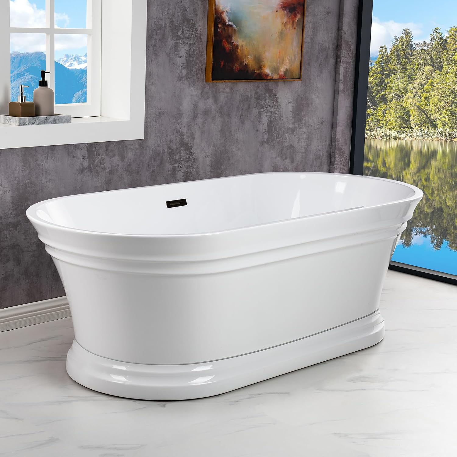 WOODBRIDGE 67 in. Freestanding Double Ended Acrylic Soaking Bathtub with Matte Balck Drain and Overflow, BTA1537-MB