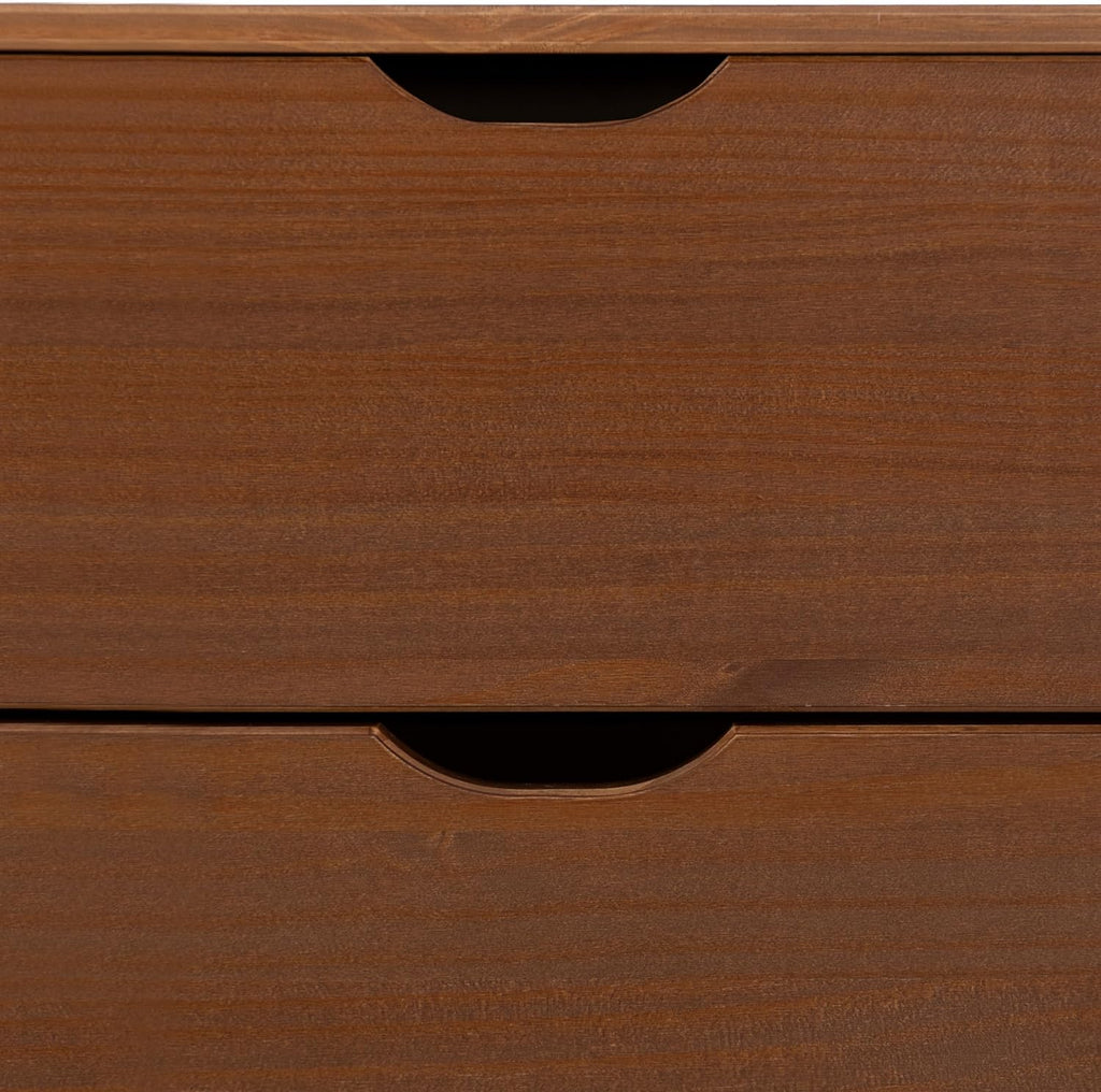 Powell Fordham Walnut Solid Pine Wood Twin Sized Platform Bed with Six Drawer Dresser and Set of 2 Two Drawer Nightstands