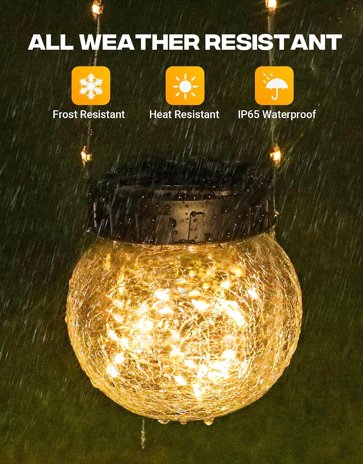 PARTPHONER Solar Lights Outdoor Waterproof 24-Pack, Solar Powered Hanging Lantern Cracked Glass Hanging Globes for Yard Decor Christmas Decoration, Shepherd Hook, Garden Tree Table Ornaments, Warm