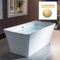 WOODBRIDGE 59' Acrylic Freestanding Bathtub Contemporary Soaking White Tub with Brushed Gold Overflow and Drain，BTA1509 -BG-Drain &O