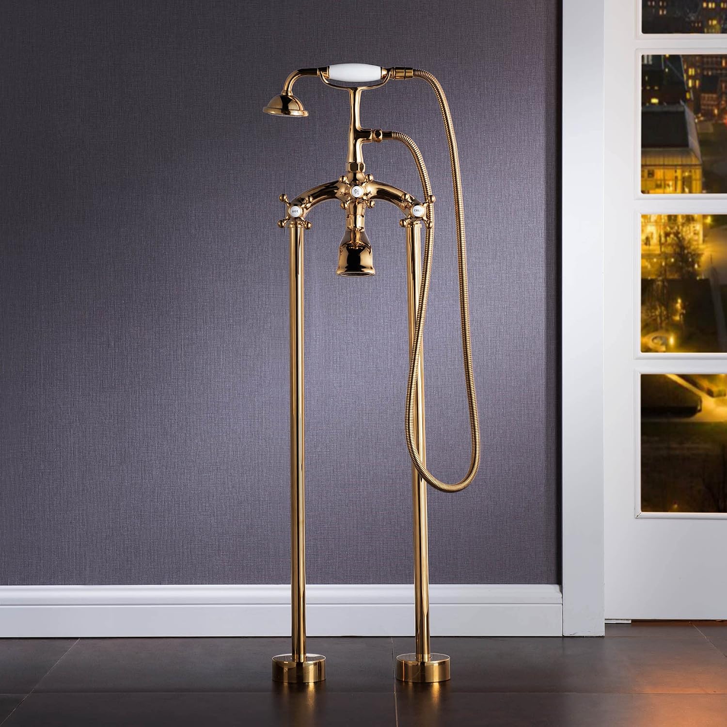 WOODBRIDGE All Inclusive Package 67' Heavy Duty Acrylic Slipper Clawfoot Bath Tub with Polished Gold Feet+Polished Gold Drain &Overflow +PG Faucet