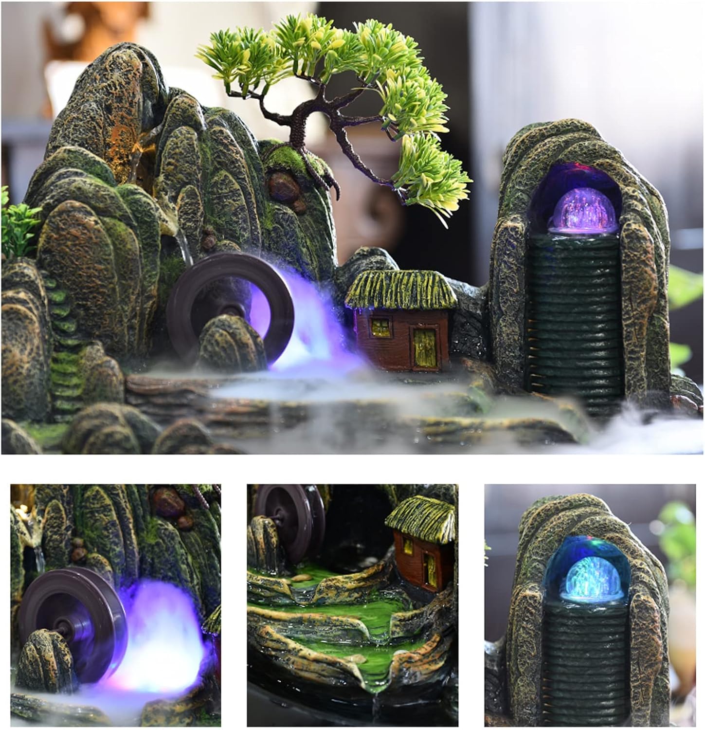 HIHELO Desktop Fountain Resin Tabletop Fountain with Artificial Rock Design Indoor Zen Tabletop Relaxation Water Feature Indoor Spa and Yoga Decoration Water Fountain Outdoor