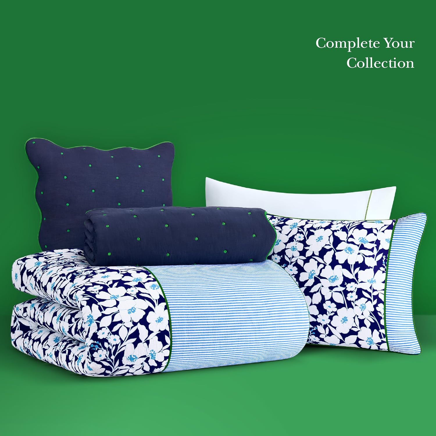 kate spade new york Anemone Field Full/Queen Comforter Set, 100% Cotton Reversible Cover, All Season 3 Piece Bedding, Machine Washable, Blue Multicolor