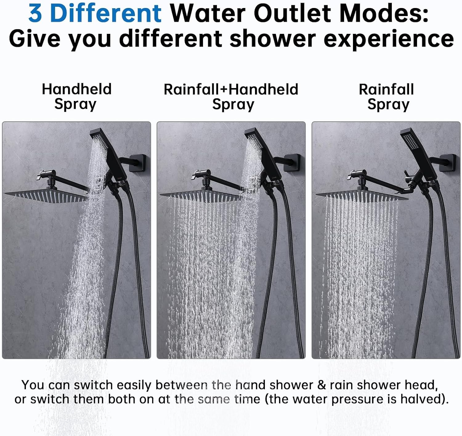 G-Promise All Metal 8 Inch Dual Square Shower Head with Handheld Combo, Rain Shower Head, Adjustable Extension Arm, 3-Way Diverter, 71 Inch Extra Long Hose - A Bathroom Upgrade (Oil Rubbed Bronze)
