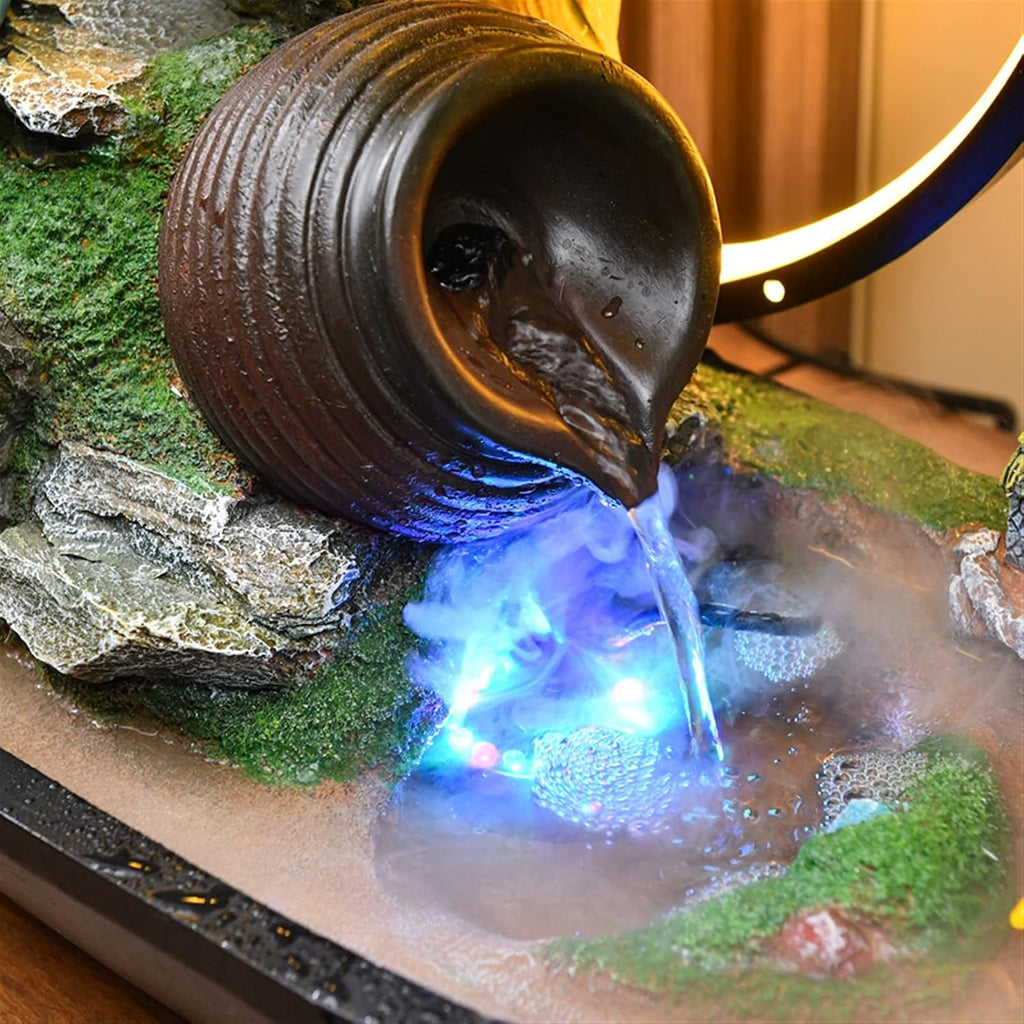 Tabletop Fountain Tabletop Fountains and Waterfalls Resin Tabletop Fountain with Light Indoor Office Rockery and Water Fountain Feng Shui Wheel Lucky Decoration Desktop Fountains