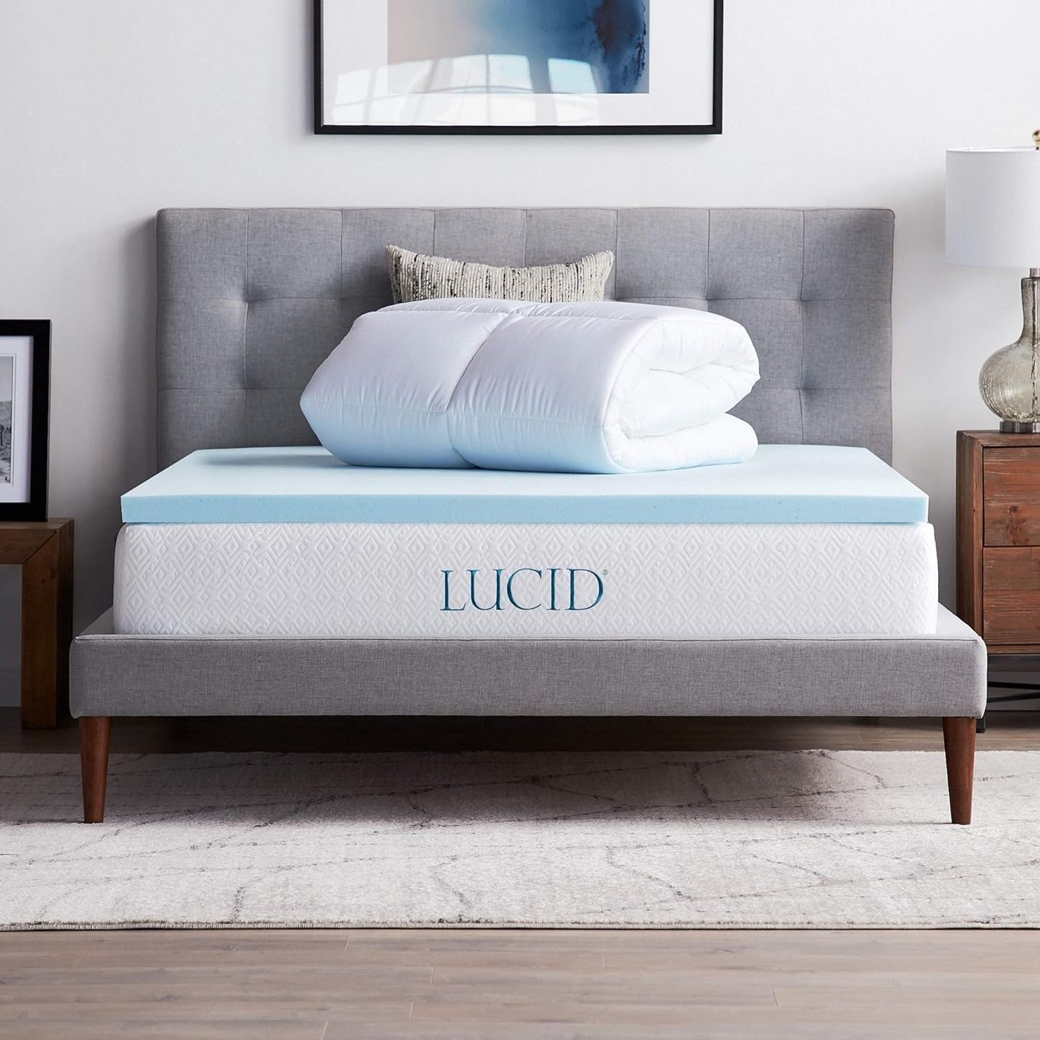 LUCID 4' Down Alternative & Gel Memory Foam Mattress Topper, Twin XL – Three Toppers in One – Fitted Sheet Style, 100% Cotton