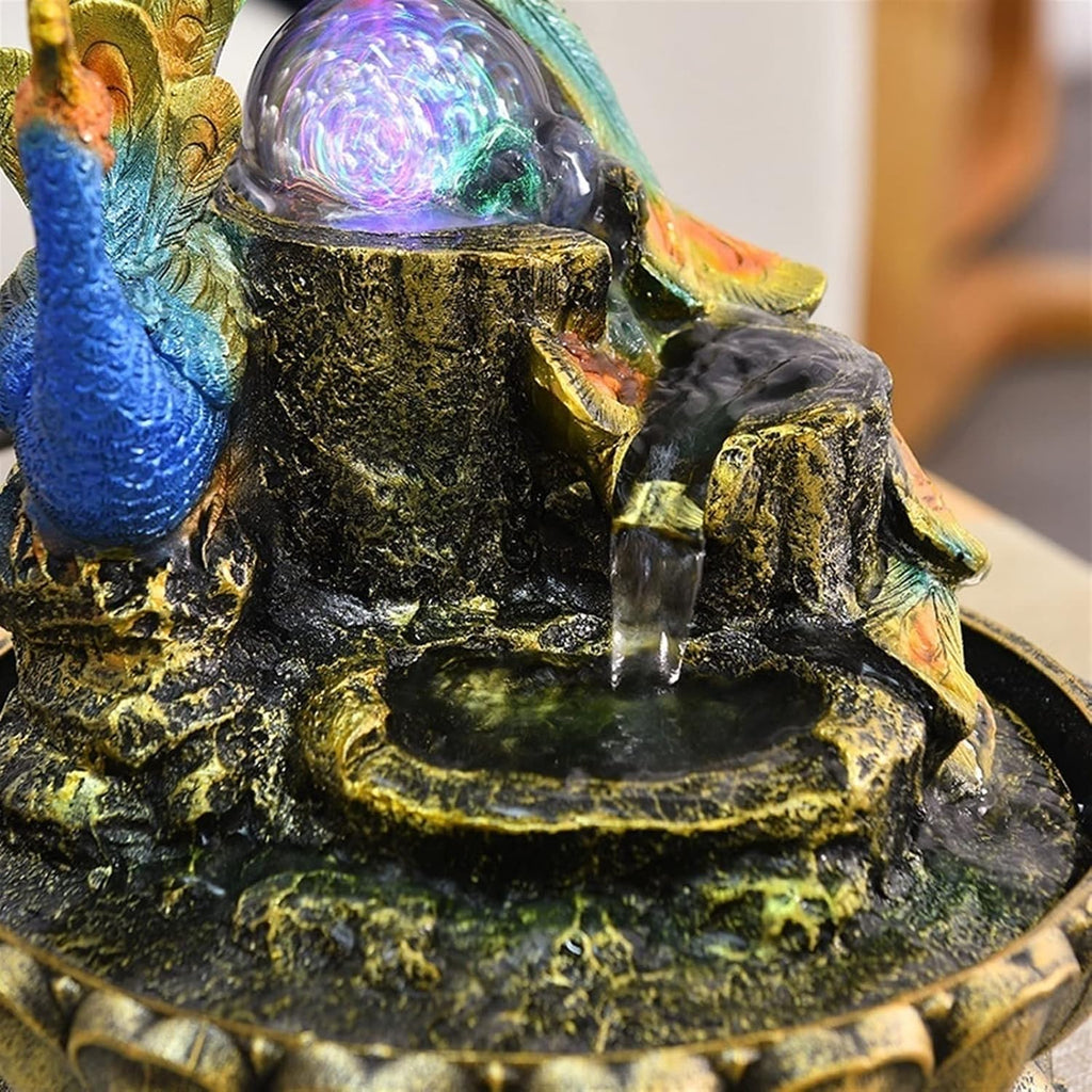 HIHELO Tabletop Fountain Tabletop Fountain Peacock Home Feng Shui Ball Desktop Fountain Dining Table Office Desktop Running Water Feng Shui Ornament Indoor Fountain