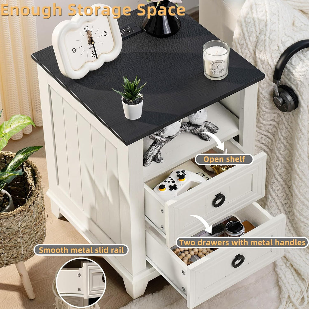 Joaxswe Farmhouse Furniture Set, Nightstands Set of 2 and 6 Drawers Dresser for Bedroom, 54 Inch Wide Wood Dresser and 18' Night Stands with Charging Station for Bedroom, Living Room, Hallway