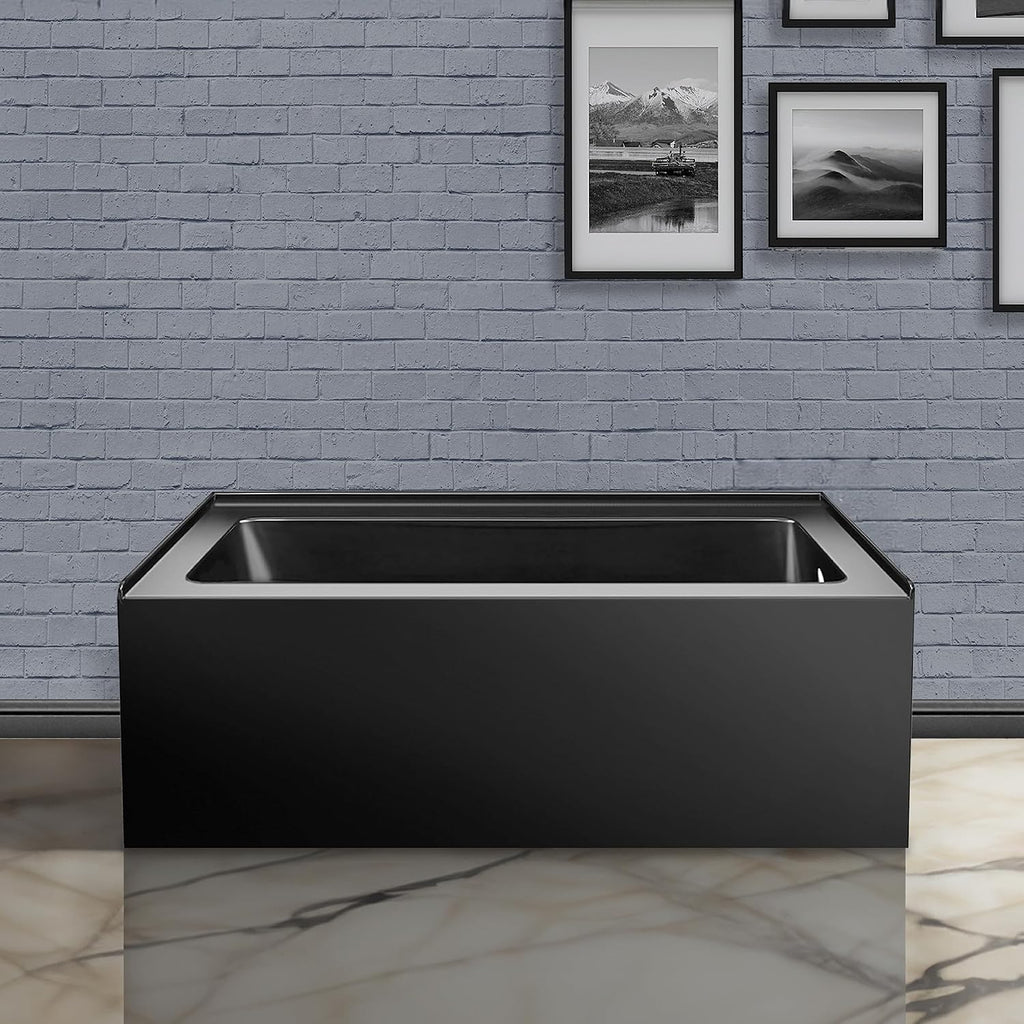 Fine Fixtures Acrylic, Fiberglass Alcove Soaking Bathtub with Integral Apron Front in Glossy Black - Right Hand Drain, 48' x 32'
