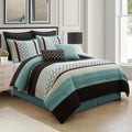 LANCO MODERN LIFESTYLE Queen Comforter Set, Aqua Brown Bedding Set, Jacquard Woven with Embroidery, 8 Pieces Bed in a Bag, Bed Skirt, Shams and Decorative Pillows
