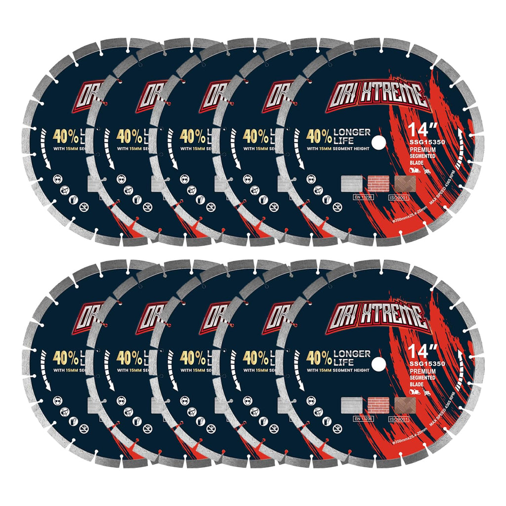 14 Inch Diamond Concrete Saw Blade 10Pcs, Segmented General Purpose Blade Dry/Wet Cutting Concrete, Reinforced Concrete, Masonry, Brick, Block,1'-20mm Arbor