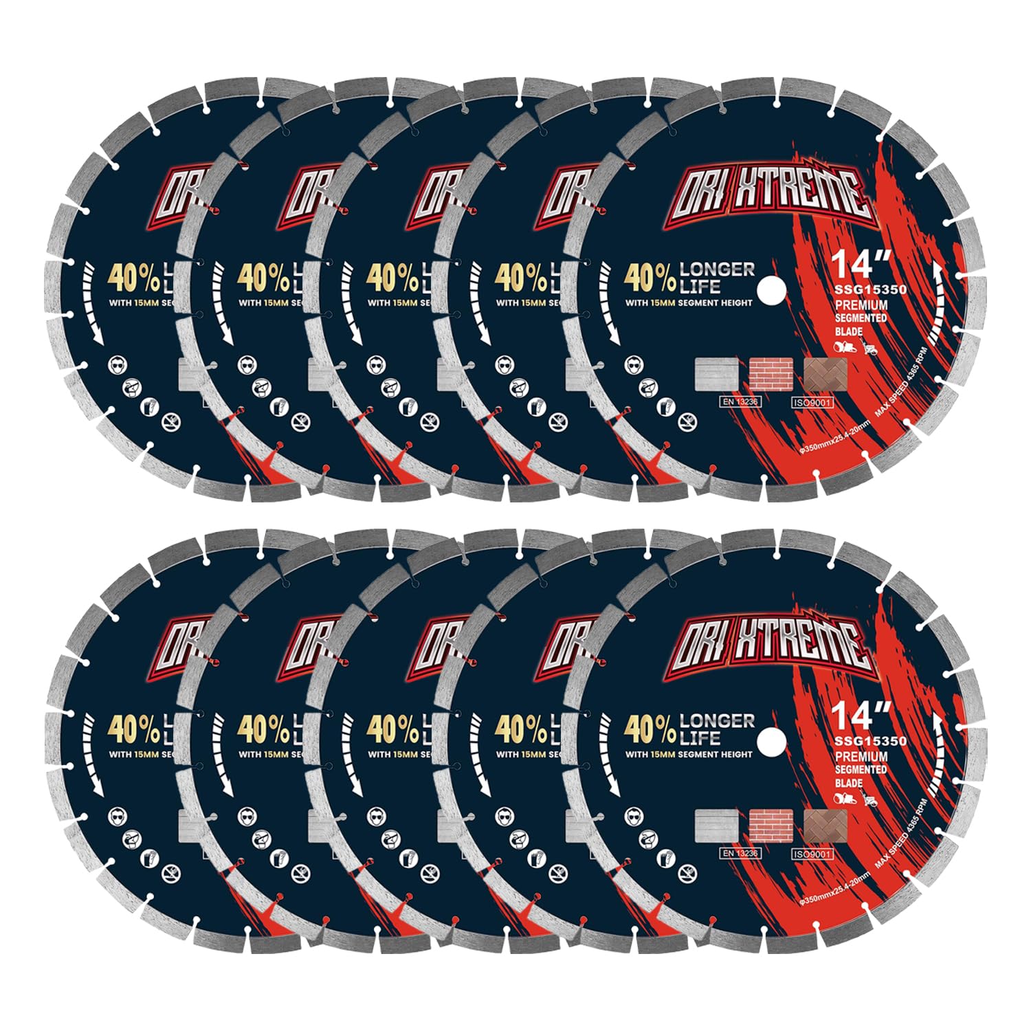 14 Inch Diamond Concrete Saw Blade 10Pcs, Segmented General Purpose Blade Dry/Wet Cutting Concrete, Reinforced Concrete, Masonry, Brick, Block,1'-20mm Arbor