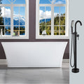 WOODBRIDGE 59' Freestanding White Acylic Soaking Bathtub with Drain Kit and Floor Mount Tub Filler in ORB,BTA1509-ORB-Drain &O+F0010ORBSQ, Oil Rubbed Bronze