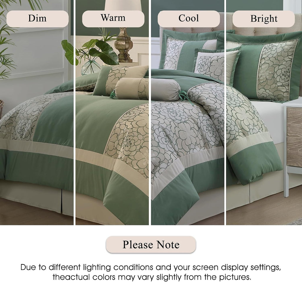 Stratford Park Green Comforter Set California King Size, 7 Piece Jacquard Soft Bedding Set, All Season, Bedskirt, Pillows & Shams