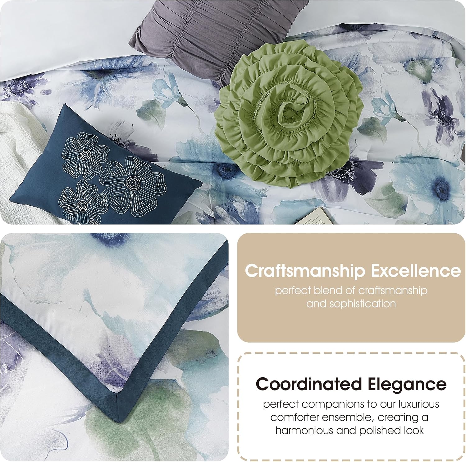 Grand Avenue Blue/Purple California King Comforter Set, 7 Piece, Ultra Soft, Premium Microfiber, Bedskirt, Pillows & Shams
