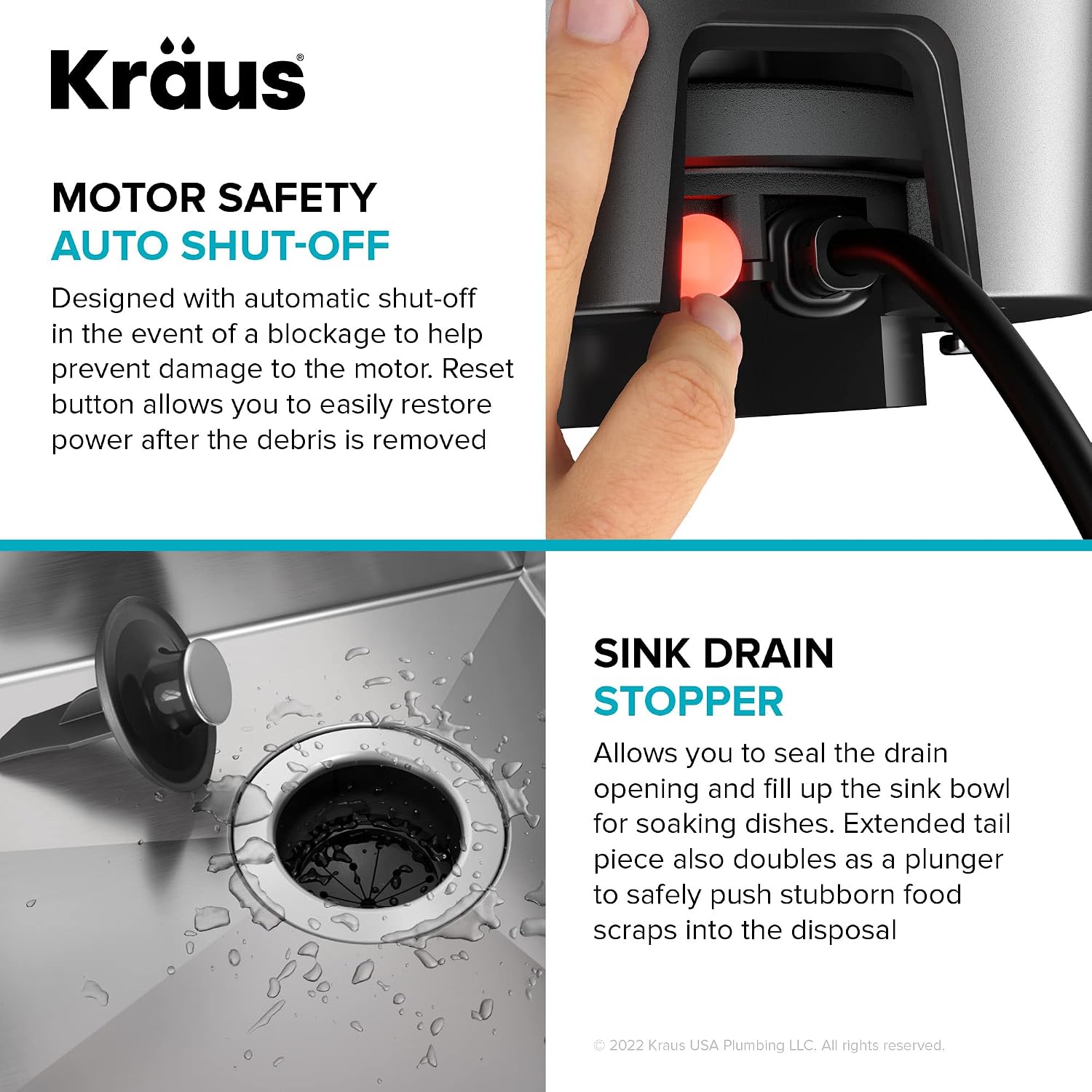 KRAUS WasteGuard 1 HP Ultra-Quiet Garbage Disposal with Quick Connect, Kitchen Sink Drain Cover, Power Cord and Flange Included, KWD100-100MBL