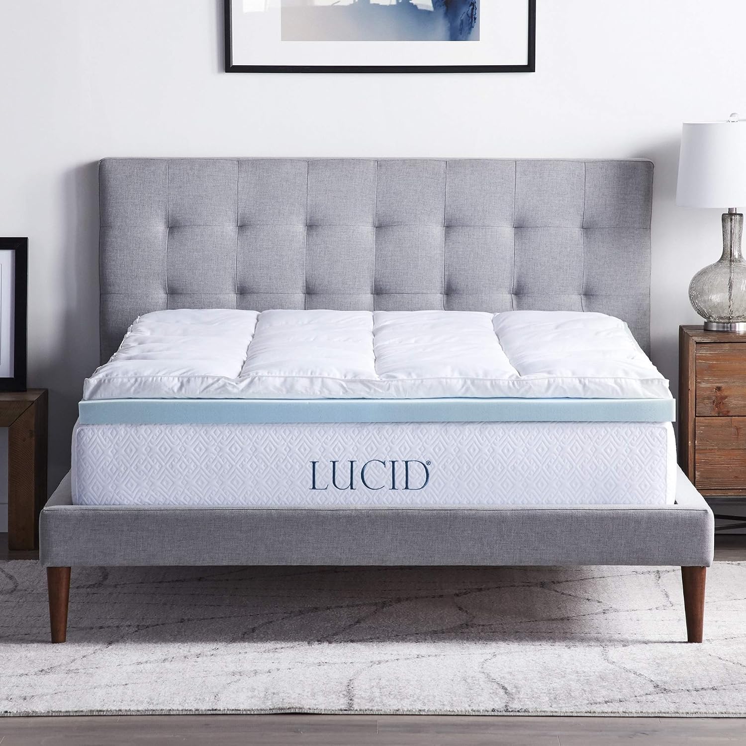LUCID 4' Down Alternative & Gel Memory Foam Mattress Topper, Twin XL – Three Toppers in One – Fitted Sheet Style, 100% Cotton
