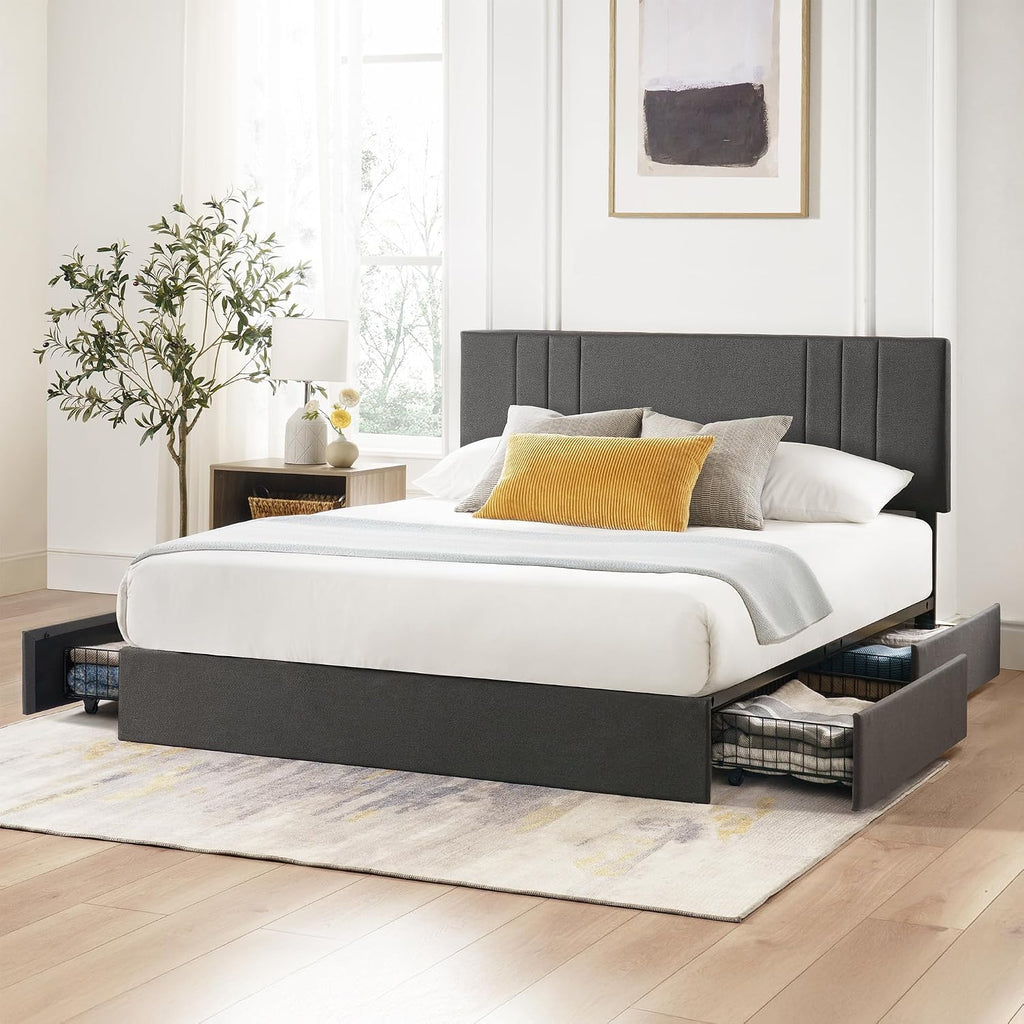 Zinus Billie Platform Bed Frame, Four Underbed Storage Drawers, Height Adjustable Headboard, Upholstered Style, Full
