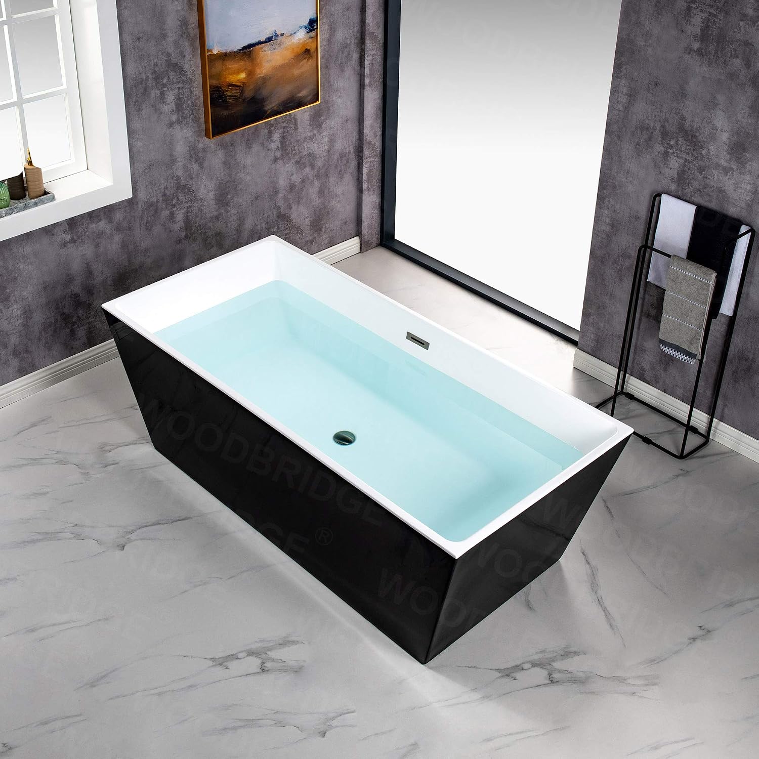 WOODBRIDGE 67' Acrylic Freestanding Bathtub Contemporary Soaking Tub, Black Matte Drain/Overflow, B1812-MB-Drain &O