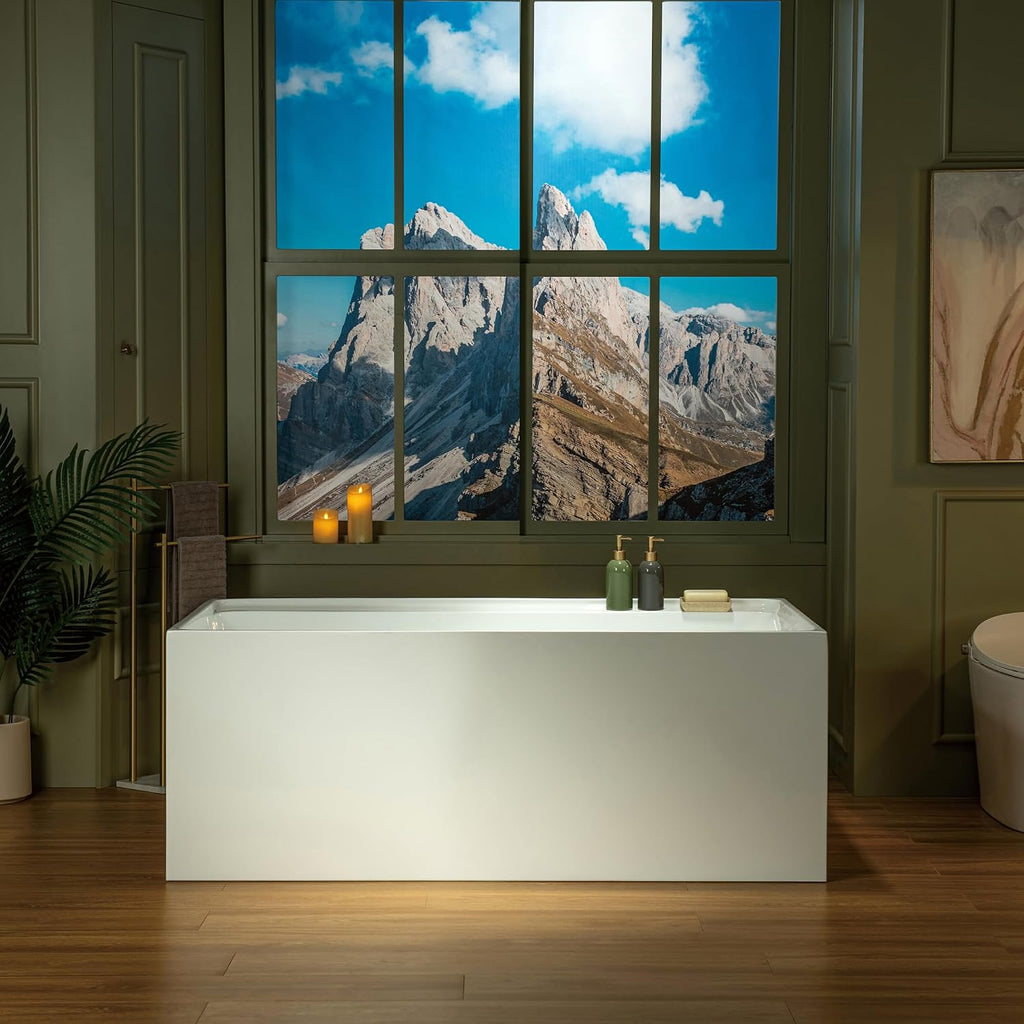 WOODBRIDGE 59' L x 29-1/2' W Freestanding Contemporary Soaking Bathtub with Brushed Nickel Drain & Overflow, White, B5910-BN