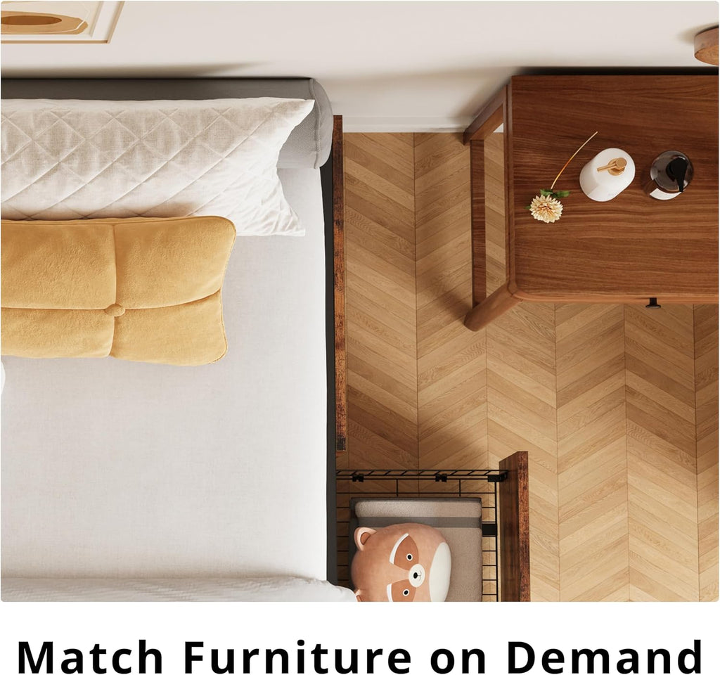 LIKIMIO King Bed Frame with Storage, 4 Drawers and Heavy Strong Metal Support Frames, Solid Stable, No Box Spring Needed, Noise-Free, Easy Assembly, Industrial Brown