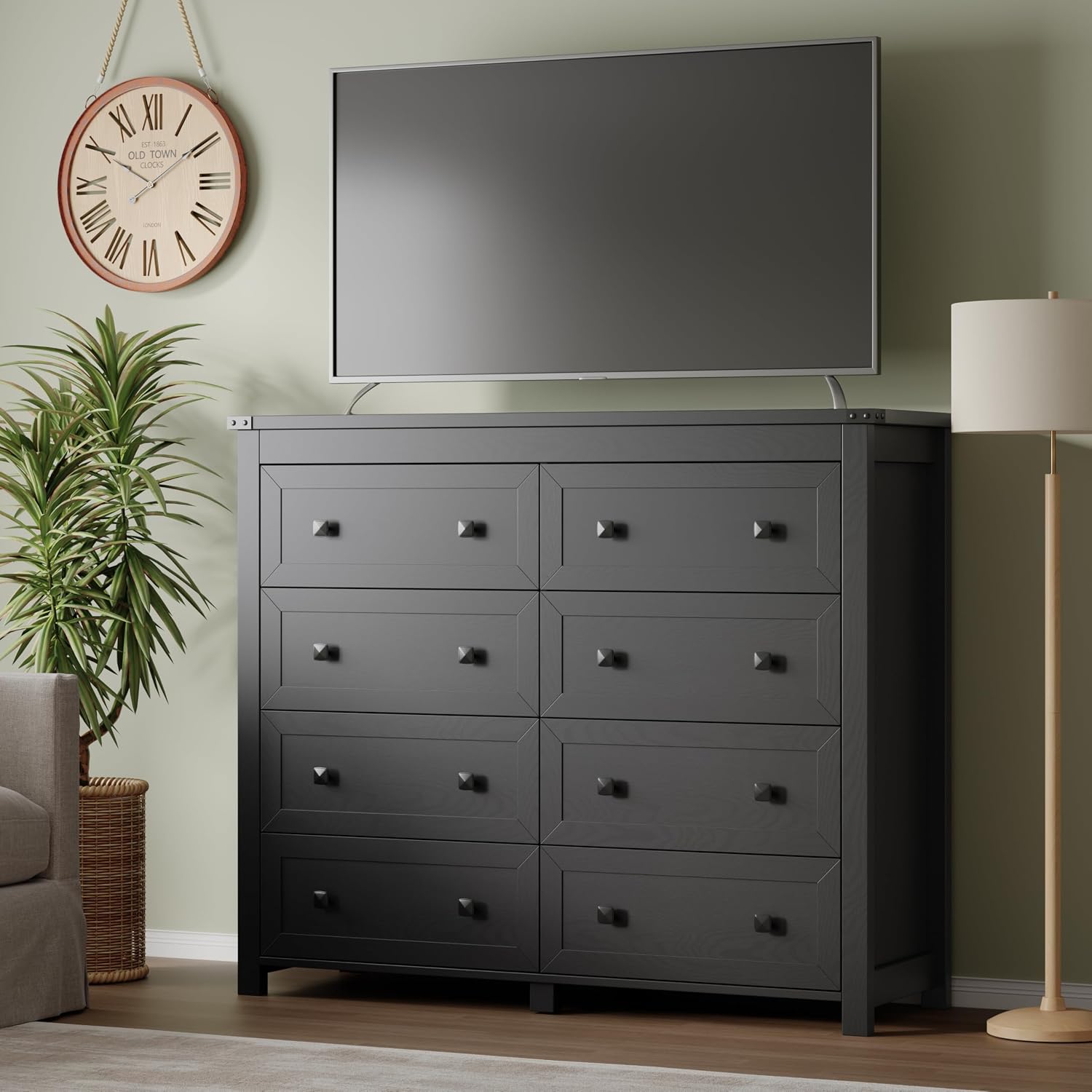 BORNOON Tall 8-Drawer Dresser, Modern Wooden Storage Chest of Drawers, Dresser TV Stand, Wood Drawer Organizer with Metal Handles for Bedroom, Living Room, Hallway