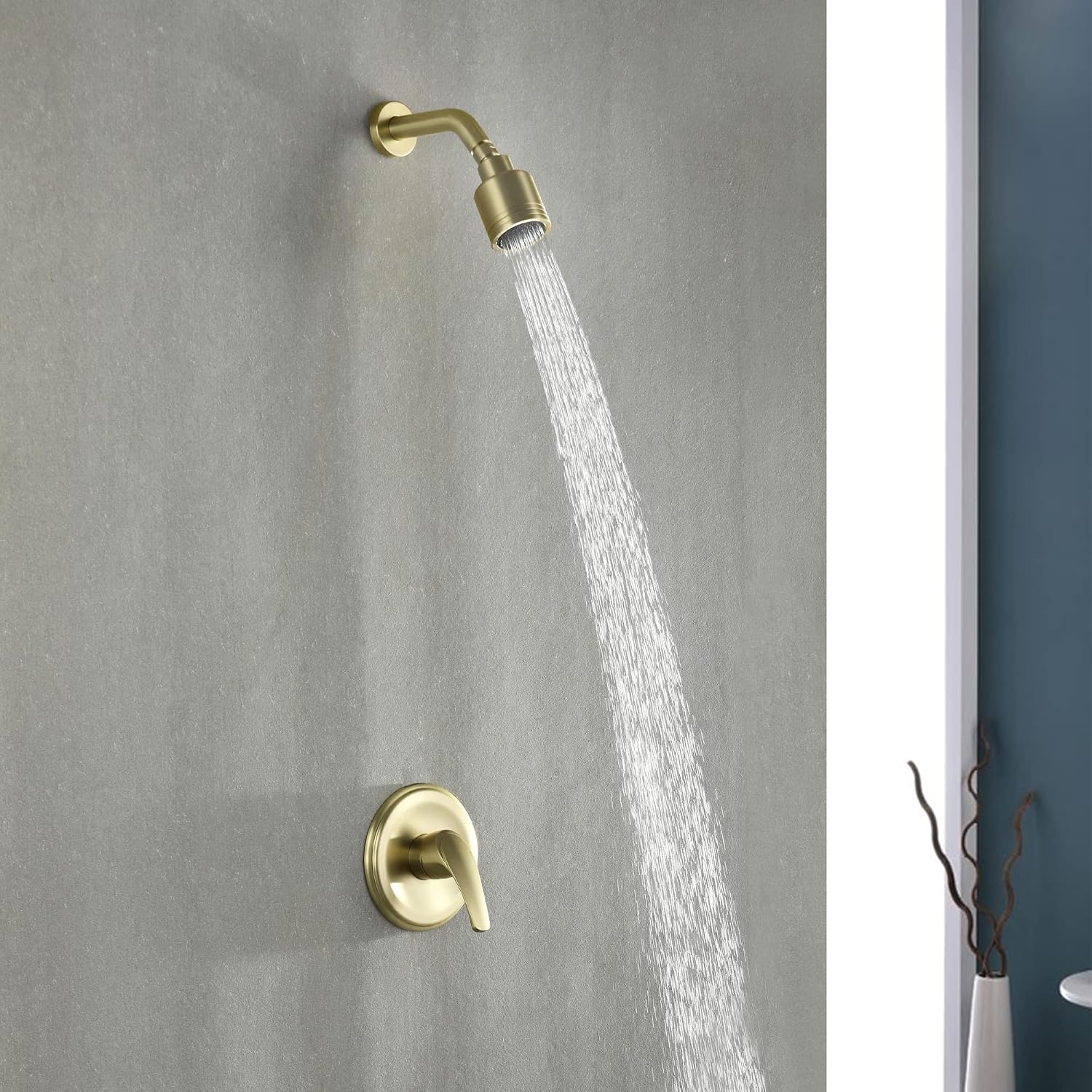 Wall Mounted Shower Faucet Set, Shower Fixtures Shower Mixer, Single Function Shower Trim Kit Pressure Balancing Shower System with Single Spray Detachable Clean Shower Head,Brushed Gold