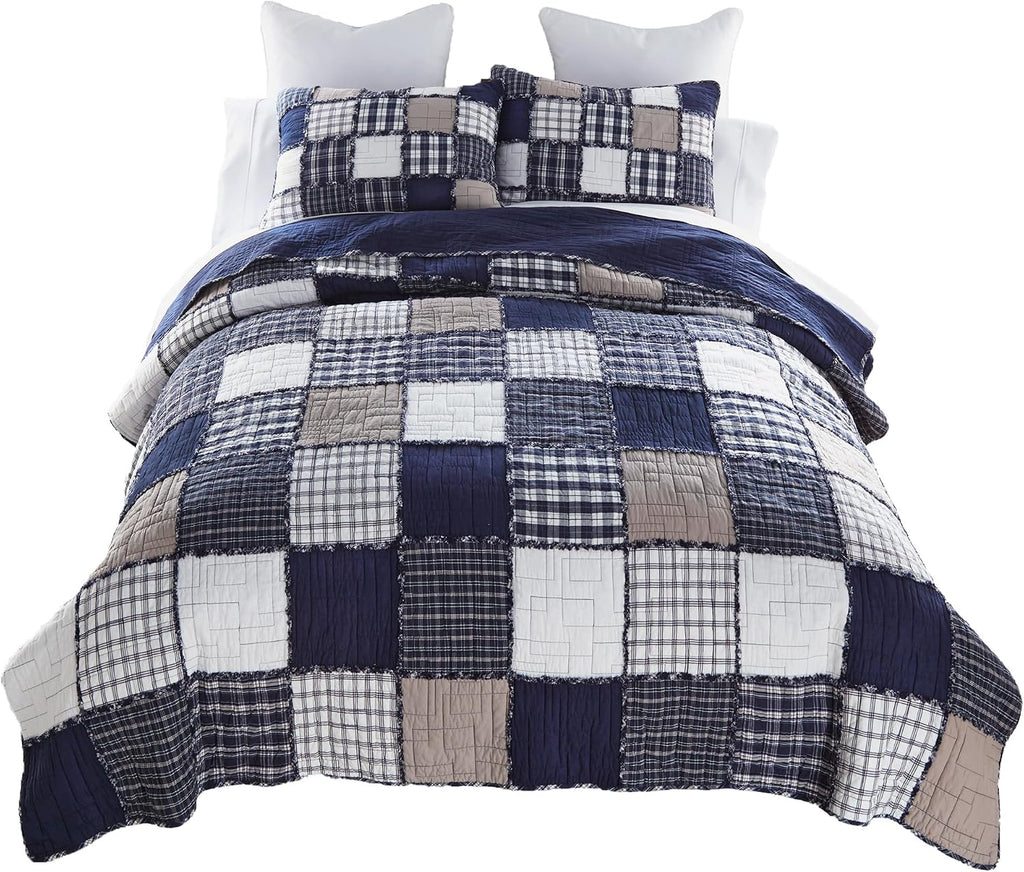 Donna Sharp Checkerboard Indigo- Queen Quilt Set, Measures 90 x 90, Includes 1 Quilt and 2 Standard Shams, Machine Washable