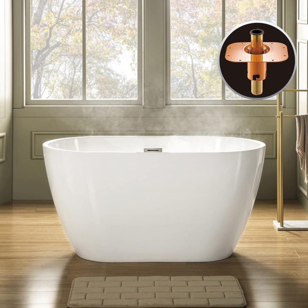 WOODBRIDGE 48' Acrylic Freestanding Bathtub Contemporary Soaking Tub, White Acrylic(Brushed Nickel Drain/Overflow),BTA1703-B/N-Drain&O