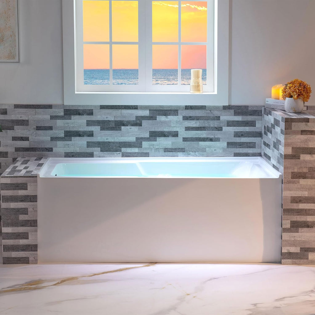 WOODBRIDGE 60' Acrylic Rectangular Alcove Soaking Bathtub in White with Left Drain, Matte Black pop-UP Drain Included BA6030L