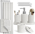 Hearth & Harbor White Bathroom Set - Bathroom Sets with Shower Curtain and Rugs, 21PC Bathroom Accessory Set, Shower Curtain Set with Soap Dispenser & Toothbrush Holder