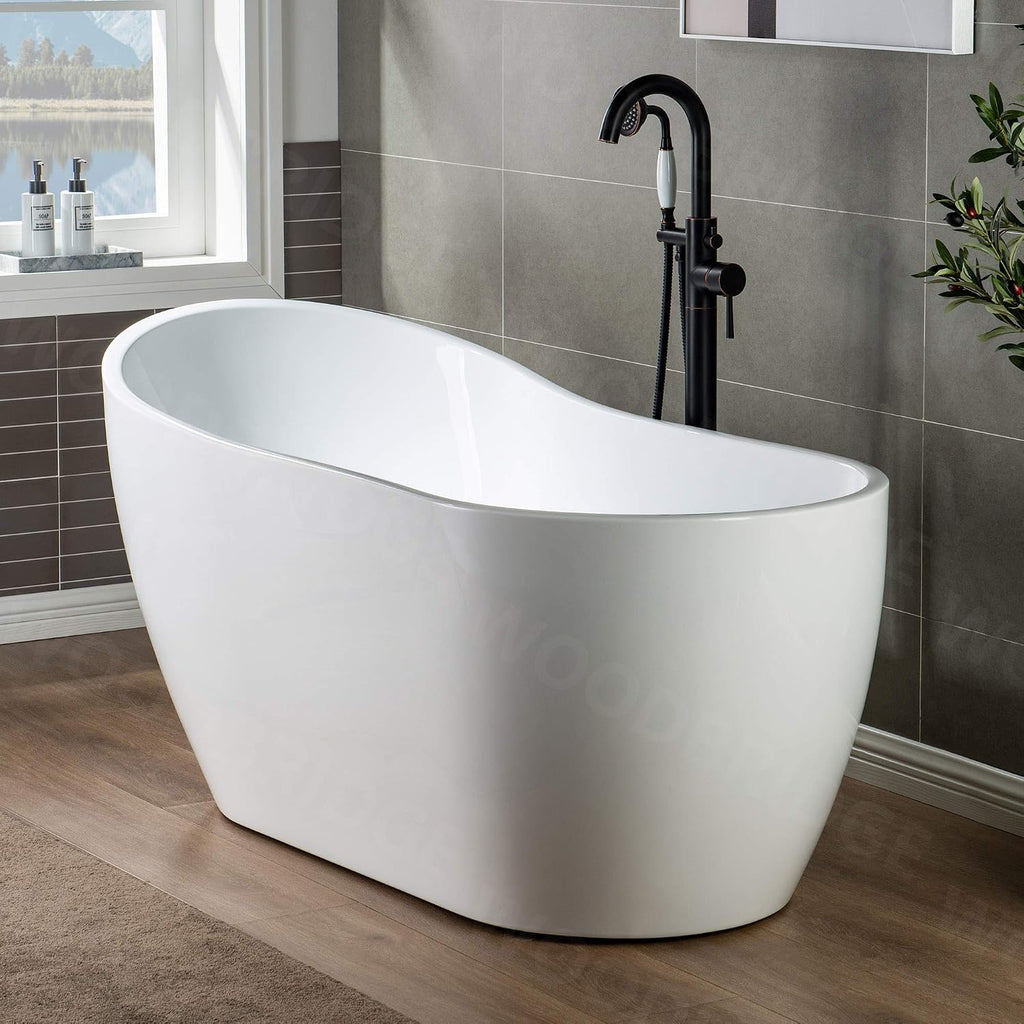 WOODBRIDGE 59' Acrylic Freestanding Bathtub Contemporary Soaking White Tub with Oil Rubbed Bronze Overflow and Drain，B1530 -ORB-Drain &O