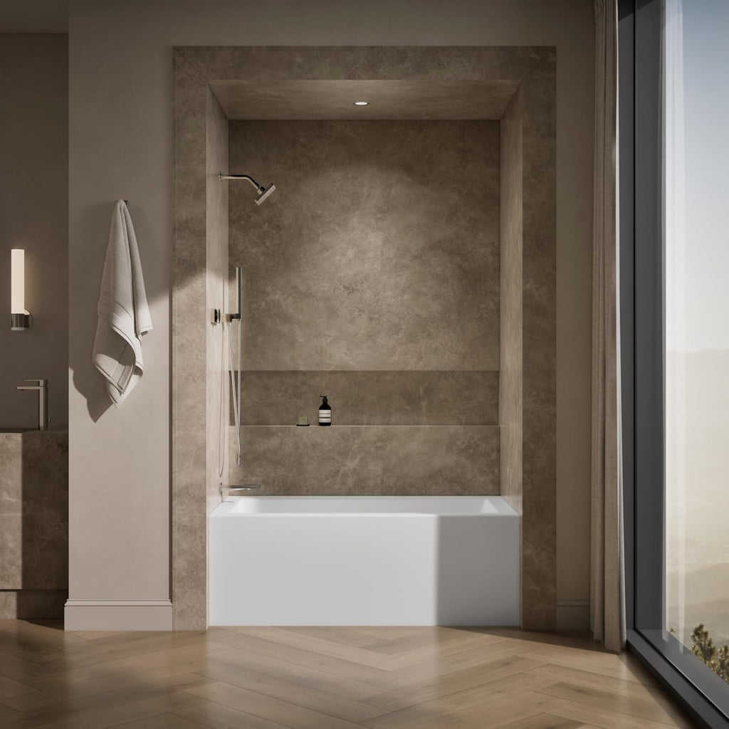 Kohler K-20202-LA Underscore 60' Soaking Bathtub for Three Wall Alcove Installation with Left Drain and 68 Gallon Water Capacity - White