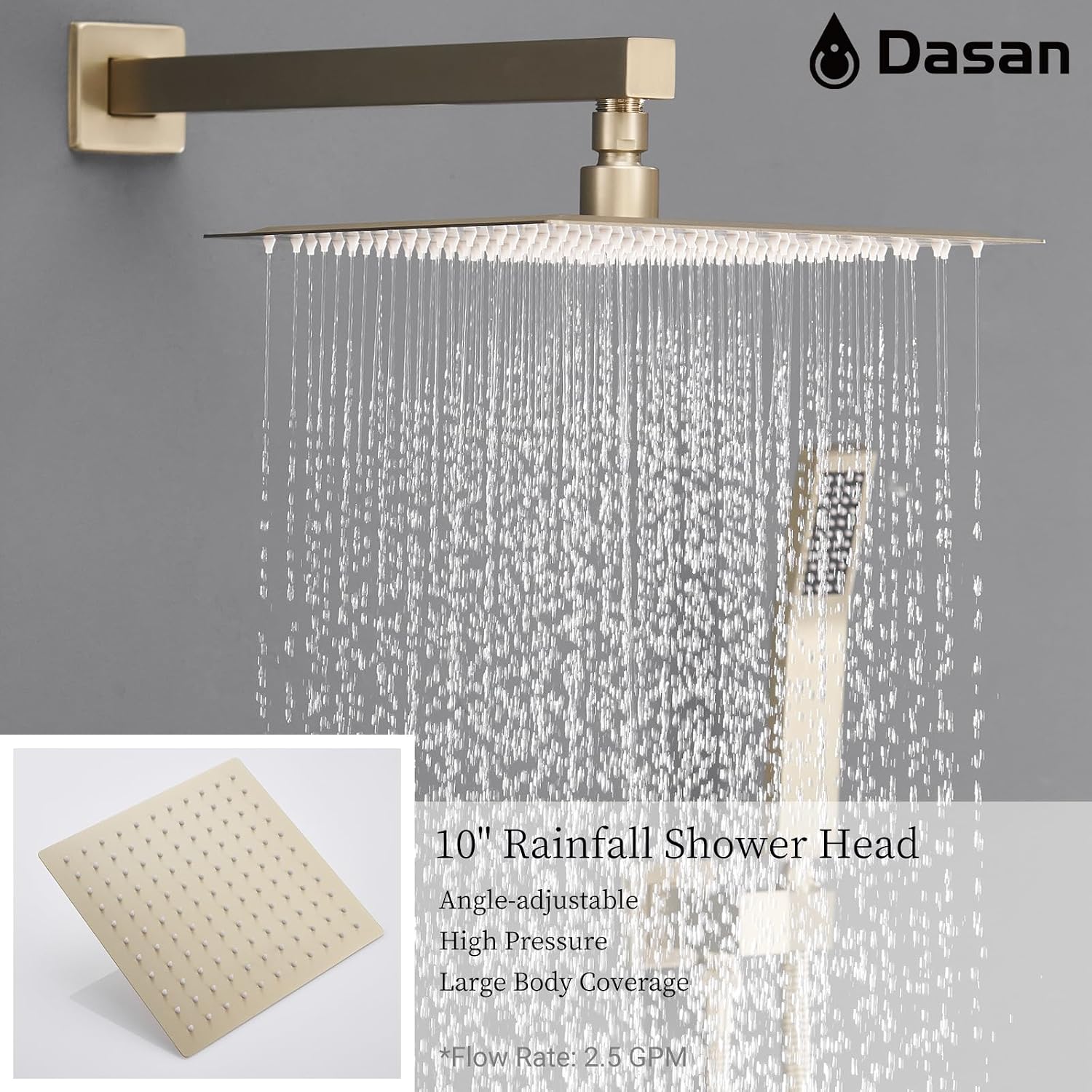 DASAN Tub Shower Faucets Sets Complete Brushed Gold Bathtub Shower System with Waterfall Tub Spout, Bathtub Faucet Set Tub and Shower Faucet Combo Trim Kit with Valve, DA-SS04BG-S10W