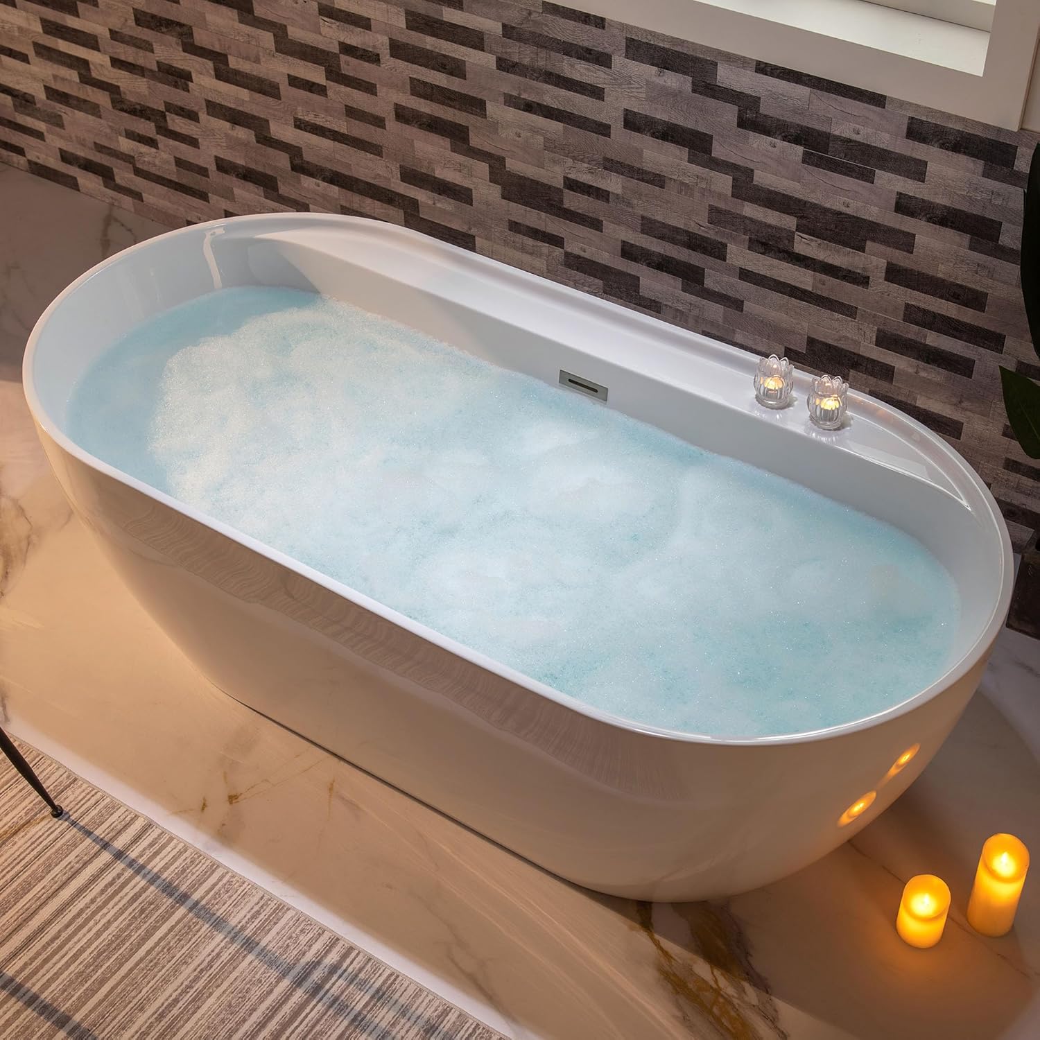 WOODBRIDGE 72' Acrylic Freestanding Bathtub Contemporary Soaking White Tub with Brushed Nickel Overflow and Drain,B0059BN