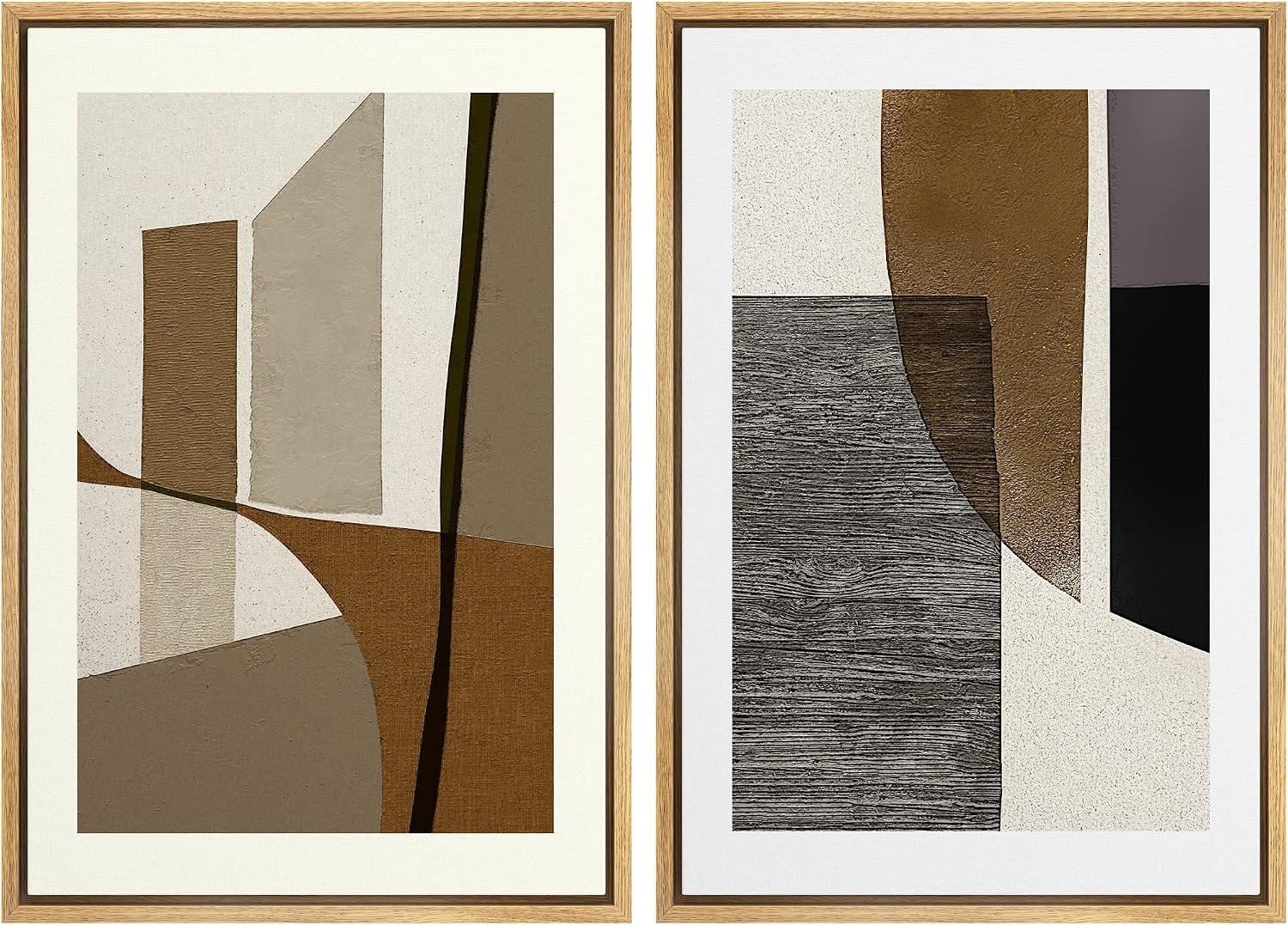 MUDECOR Framed Canvas Print Wall Art Set Mid-Century Retro Polygon Collage Abstract Shapes Illustrations Modern Art Decorative Bohemian Calm/Zen for Living Room, Bedroom, Office - 24'x36'x2 Natural
