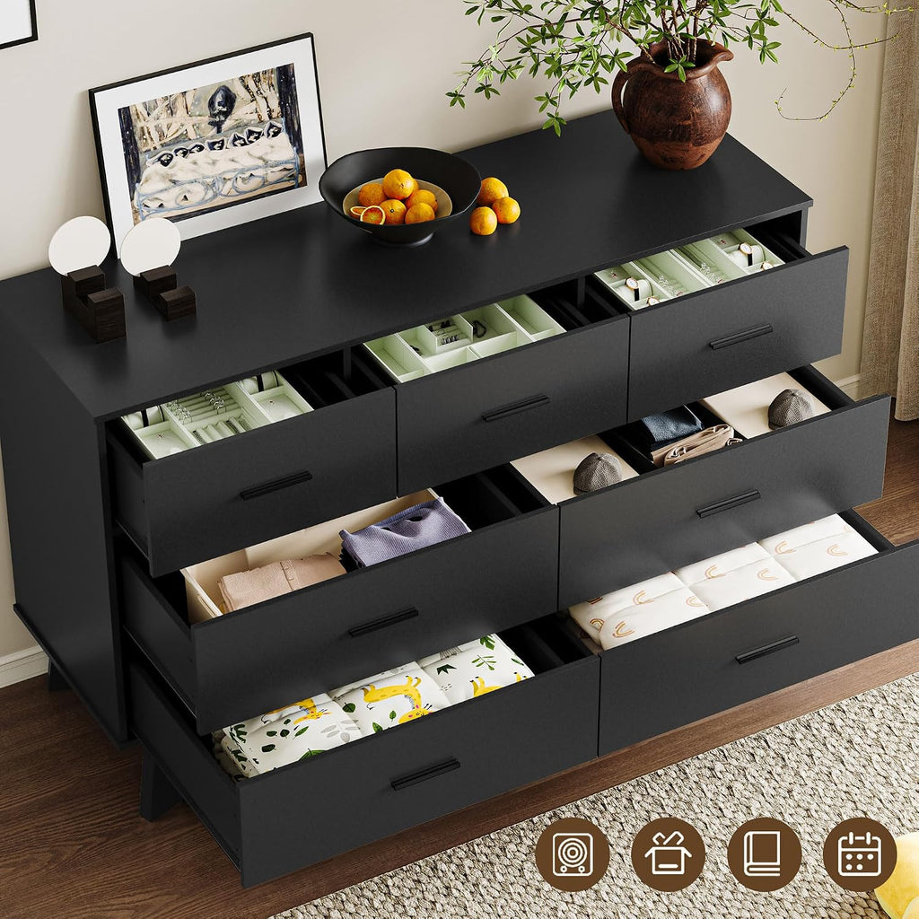 BORNOON Dresser for Bedroom with 7-Drawer, 47.2' Wide Modern Chest of Drawers with Metal Handles, X-Shape Base & Adjustable Center Leg, Anti-Tip Closet Organizers and Storage