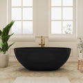 SJ STAR&JANE 61' Solid Surface Freestanding Bathtub, Matte Black Oval Soaking Stone Resin Tub with Overflow and Pop-up Drain for Modern Bathrooms