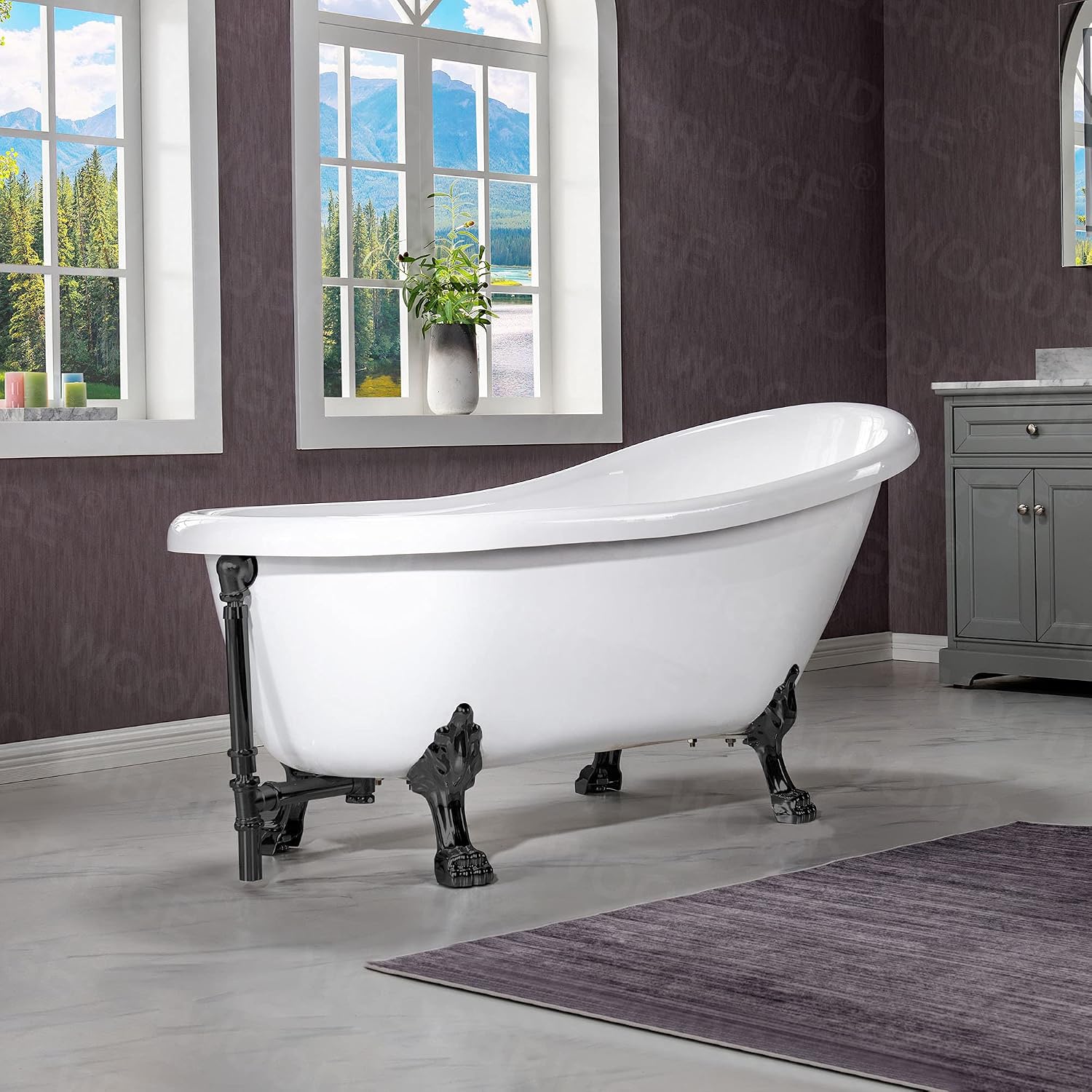 WOODBRIDGE 67' Heavy Duty Acrylic Slipper Clawfoot Bath Tub with Matte Black Feet + Matte Black Drain &Overflow