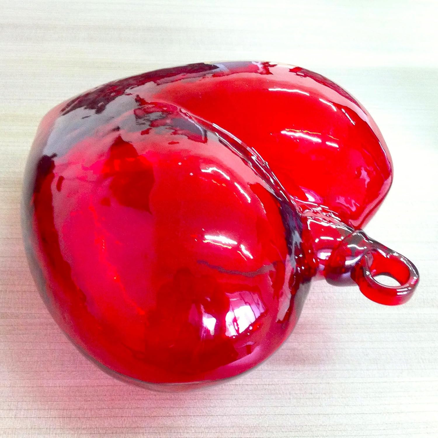 Red 8.5 inch Jumbo Hanging Glass Hearts (Set of 3), Recycled Blown Glass (Jumbo Red Hearts)
