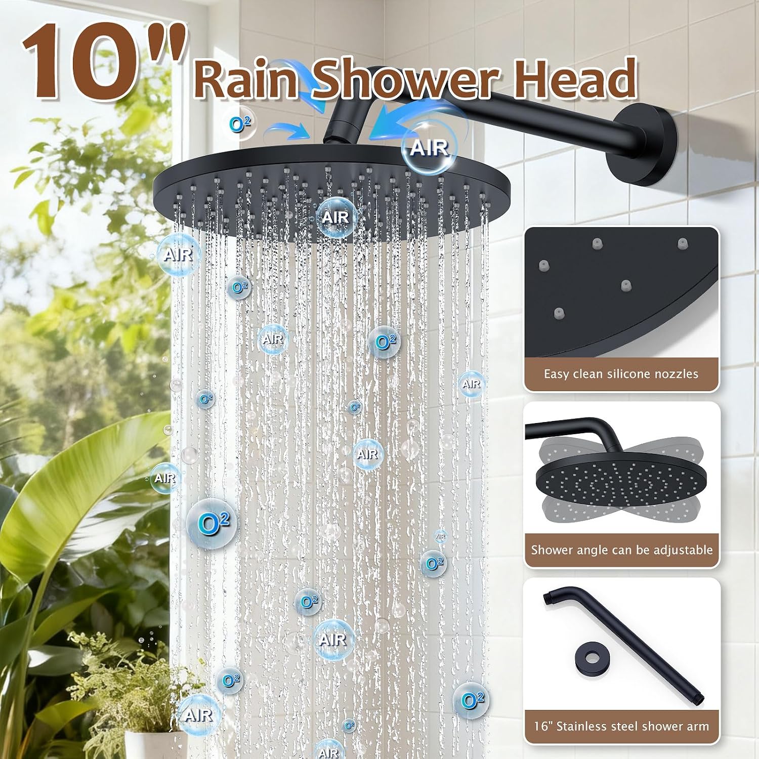 Iriber Mattle Black Round Rain Shower System Faucet Set，Filtered Shower Head with Handheld, Modern Bathroom 9 Spray Mode Showerhead with Filters,Shower Valve Trim Kit Contain Cartridge,10 Inch